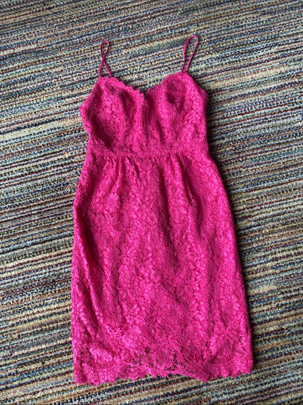 J. Crew Hot Pink Lace Dress with Spaghetti Straps